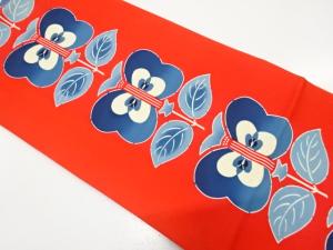 塩瀬　型染め　遠州椿模様　名古屋帯